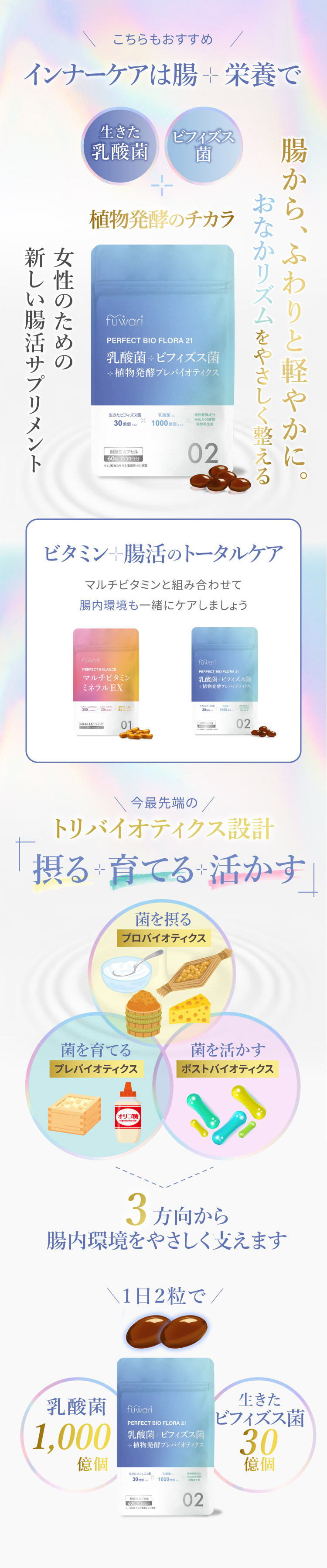 インナーケアは腸＋栄養で　パーフェクトバランス マルチビタミン＆ミネラル サプリメント 150粒 パーフェクトバランス コエンザイムQ10 L-カルニチン NMN イノシトール 栄養素 更年期 ゆらぎ ホルモン 神経 美容 fuwari ふわり