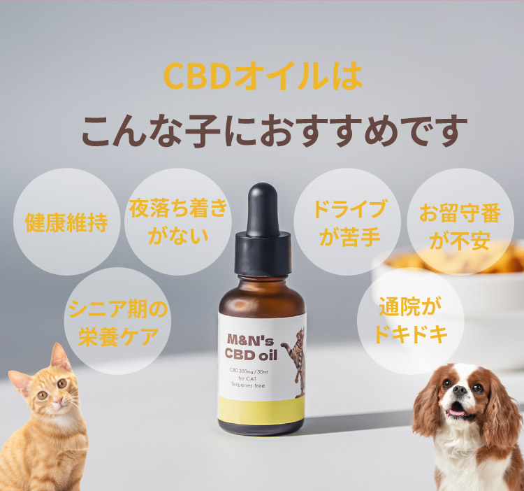 こんなお悩みにおすすめです【犬用CBDオイル】M&Ns(エムアンドエヌズ）CBD ペット用 オイル 犬用 100mg CBDオイル ペットグッズ ペットフード ドッグフード アイソレート 犬 猫 動物 カンナビジオール リラックス ストレス 健康 ペット用品 国内製造 国産 老犬 ケア 関節 車酔い てんかん 健康 分離不安 シニア犬 関節　mctオイル お試し サプリメント 介護用品 介護　夜泣き