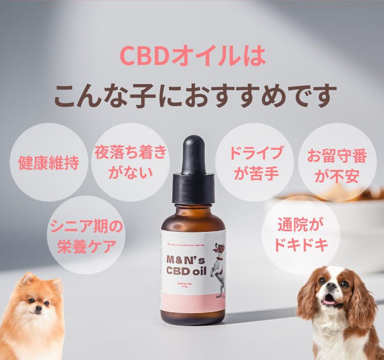 こんなお悩みにおすすめです【犬用CBDオイル】M&Ns(エムアンドエヌズ）CBD ペット用 オイル 犬用 100mg CBDオイル ペットグッズ ペットフード ドッグフード アイソレート 犬 猫 動物 カンナビジオール リラックス ストレス 健康 ペット用品 国内製造 国産 老犬 ケア 関節 車酔い てんかん 健康 分離不安 シニア犬 関節　mctオイル お試し サプリメント 介護用品 介護　夜泣き